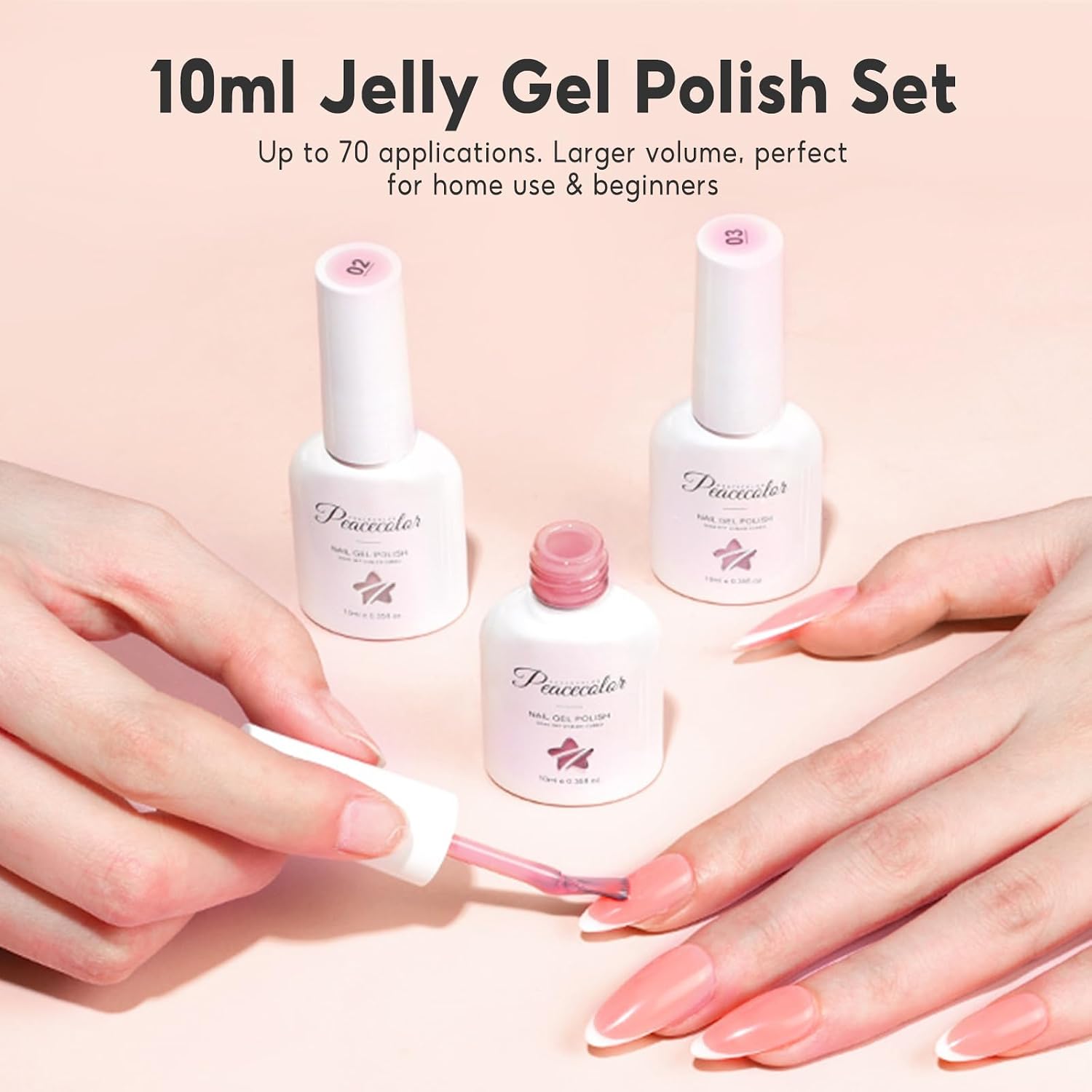 Detalle 2 de PEACECOLOR Vernis semi permanent 6 couleurs rose laiteux (transparent) à effet gelatina, UV/LED, 10 ml