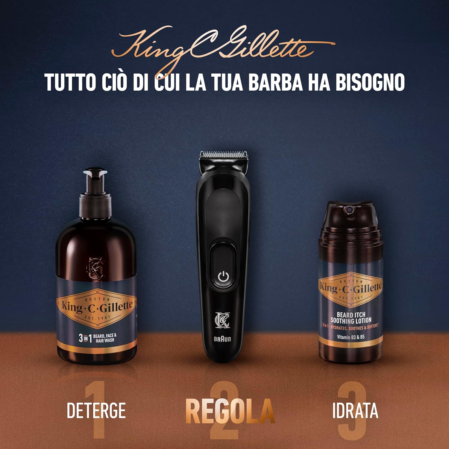 Thumbnail 6 de King C. Gillette Regolabarba uomo senza fili con 5 pettini intercambiabili e 1 spazzolina di pulizia