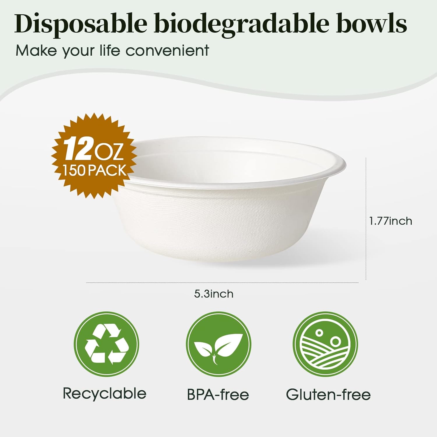 Thumbnail 1 de ECOLipak 12 oz Compostable Paper Bowls 150 Pack