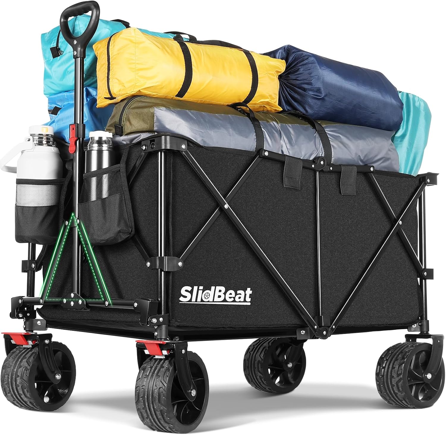 Detalle de SLIDBEAT XXXL Faltbarer Bollerwagen mit Bremsen – 300L, 226 kg Tragkraft, Große Räder