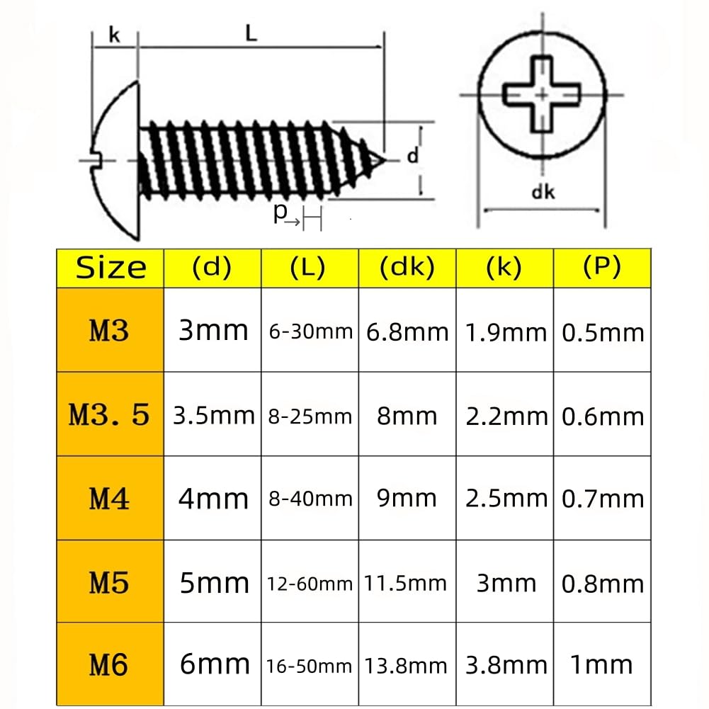 Detalle 2 de SHUNCHG 20 Pcs Silver M6 x 45mm Self-Tapping Wood Screws (304 Stainless) Mushroom Head