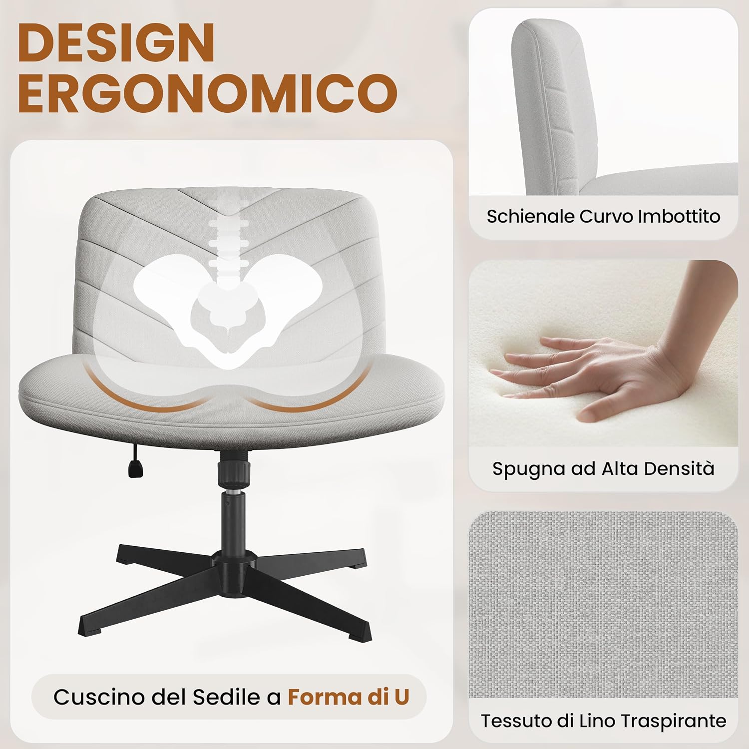 Thumbnail 5 de Yaheetech Sedia Ufficio Senza Braccioli – Seduta comoda, altezza regolabile, base in metallo robusta