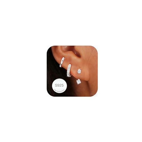 Detalle de Smilya 3 Pairs 925 Sterling Silver Stud Hoop Earrings Set for Women