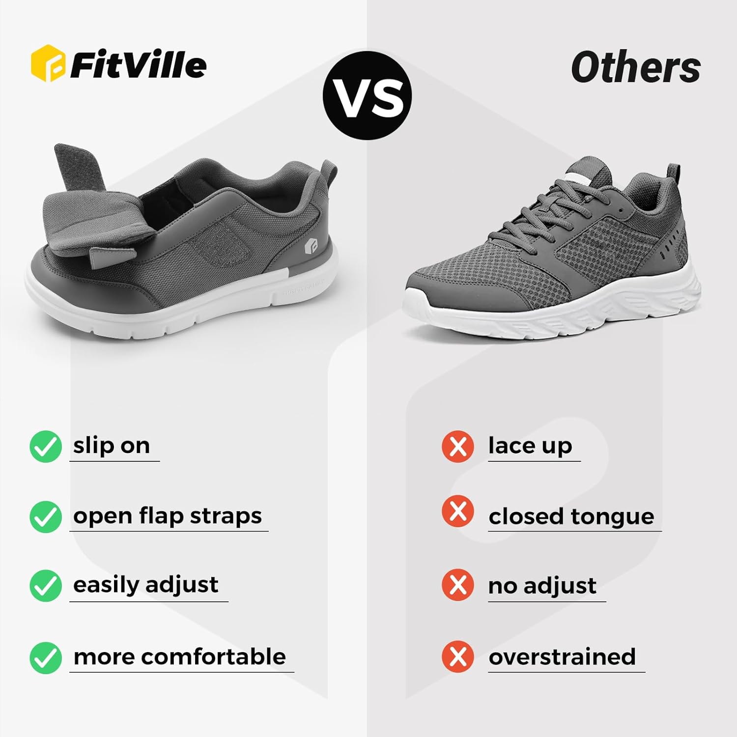 Thumbnail 2 de FitVille Mens Extra Wide Diabetic Shoes with Adjustable Strap (EasyTop StrapEase V4) for Swollen Feet