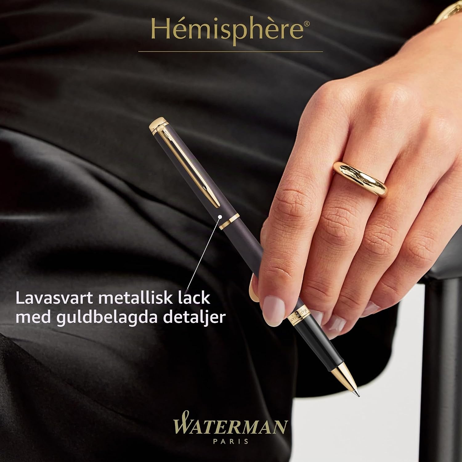 Detalle 2 de Waterman Hémisphère Understated Edit rollerballpenna, Lava Black med svart bläck