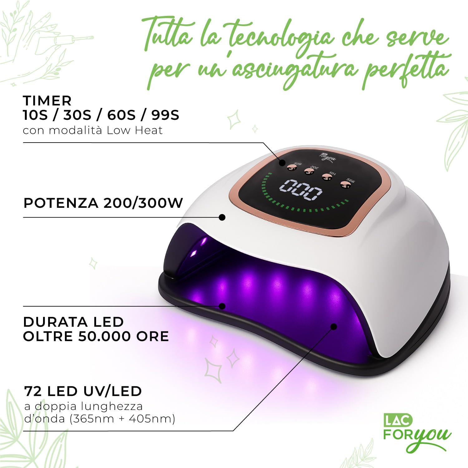 Detalle de Lampada UV Led Unghie 72 LED – Fornetto Unghie Professionale LAC FOR YOU