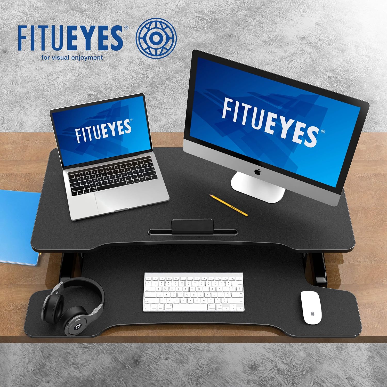 Thumbnail 2 de FITUEYES 36" Height Adjustable Standing Desk Converter (SD309101WB) – Sit-to-Stand Riser for Laptops and Dual Monitors