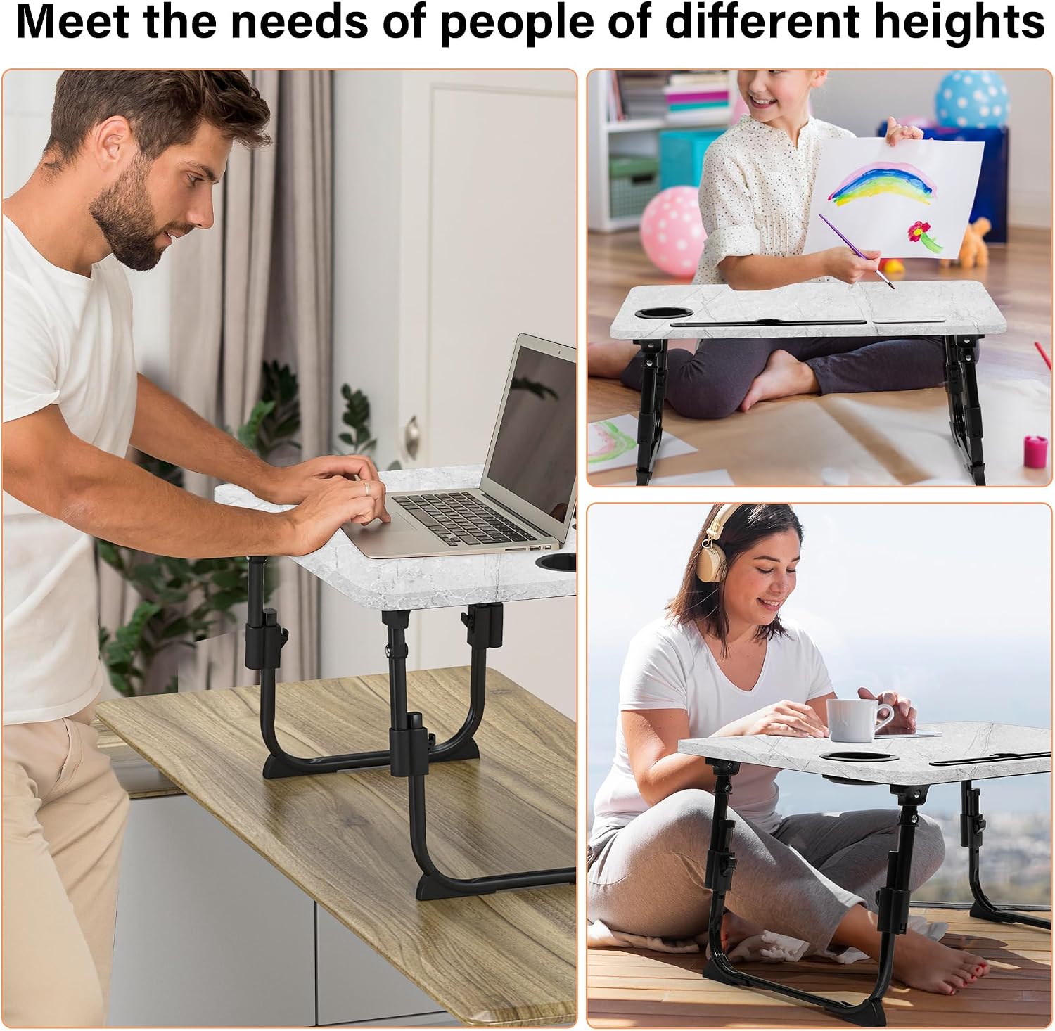 Detalle 2 de DECOSIS Bed Desk, Adjustable Folding Lap Desk with USB Port and Storage