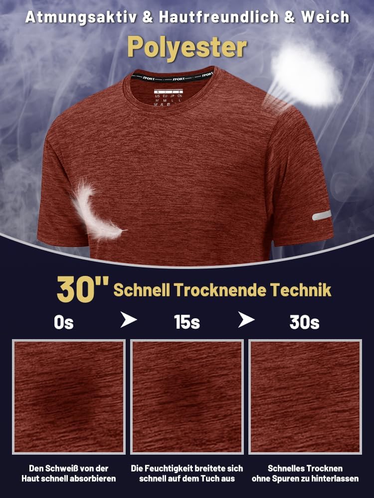 Detalle de KEFITEVD Herren Funktionsshirt kurzarm – schnelltrocknend, atmungsaktiv und mit reflektierenden Streifen