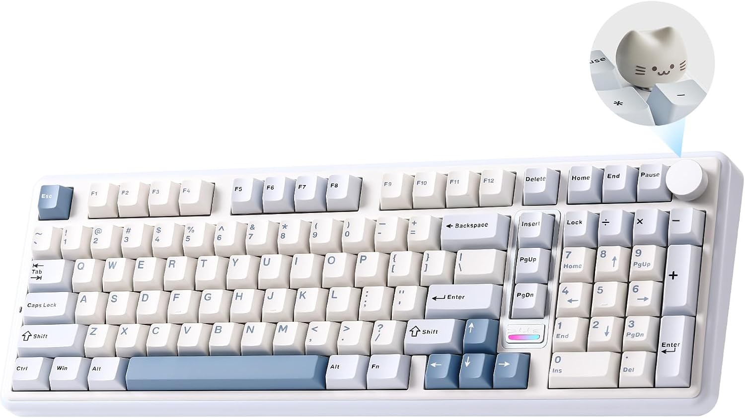 Detalle de YUNZII B98 Pro QMK/VIA Wireless Mechanical Gaming Keyboard (96% layout, hot-swap, BT/2.4G/USB-C, cat knob)