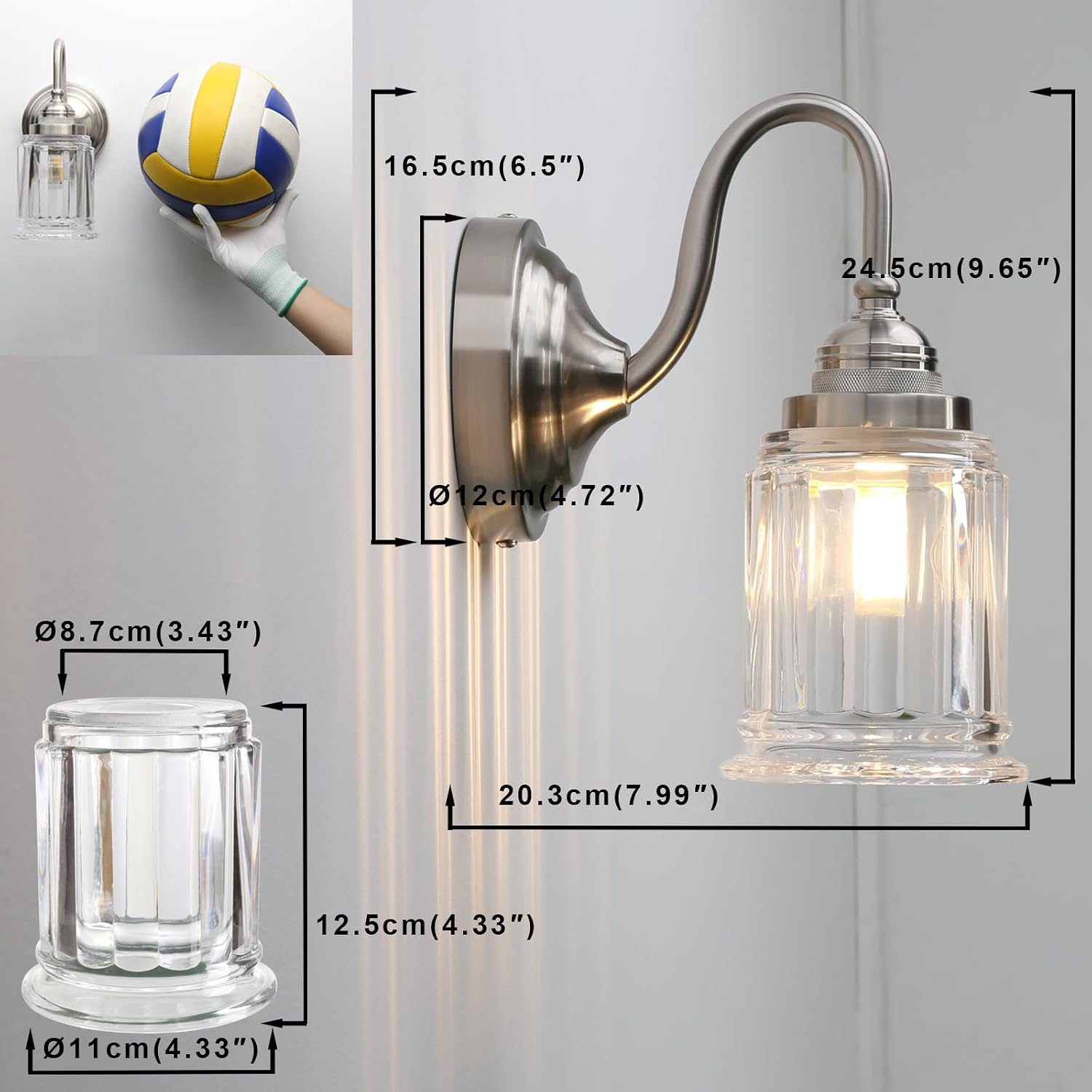 Thumbnail 6 de Vintage industrial glass wall sconce 14.3cm