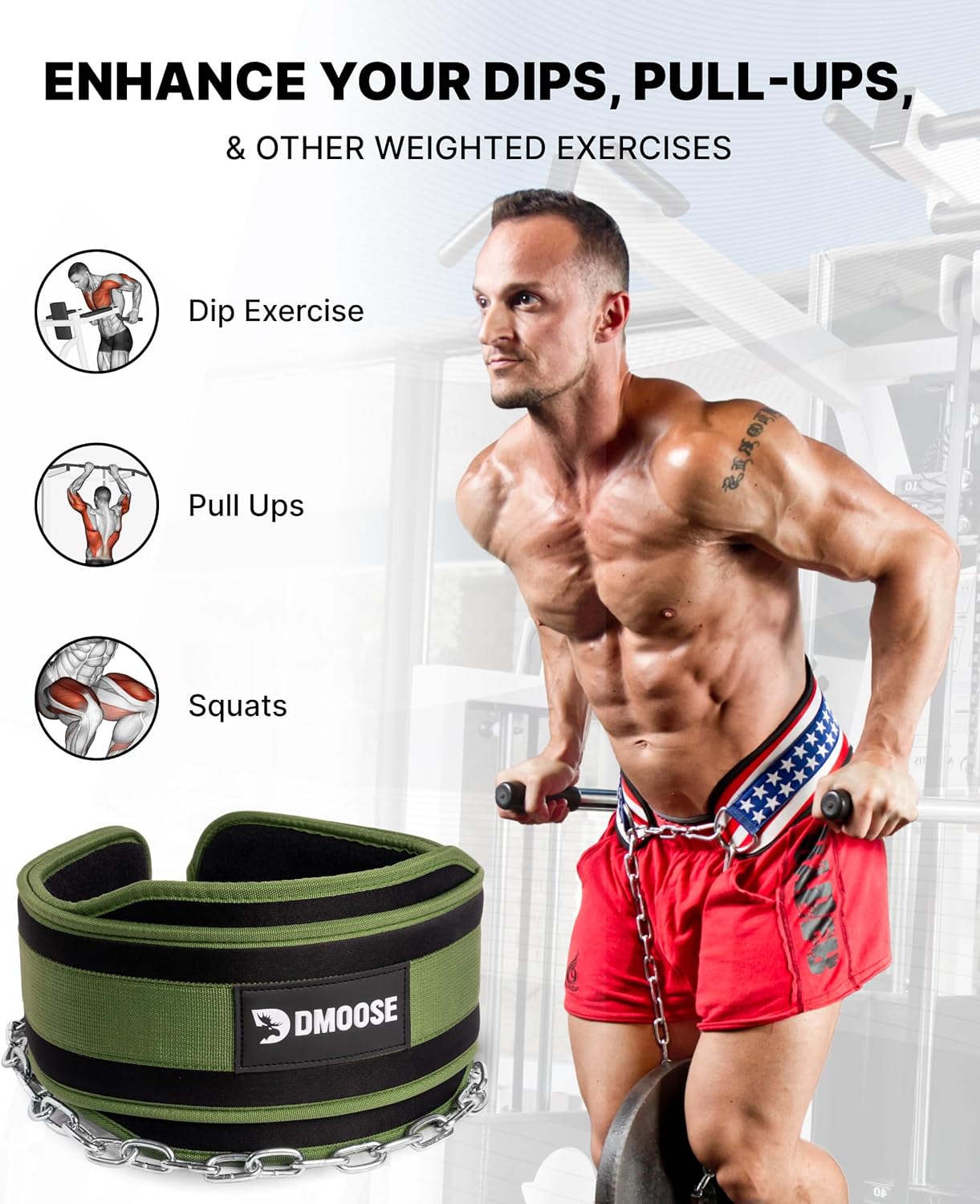 Detalle de DMoose Fitness dip belt 36 inch chain