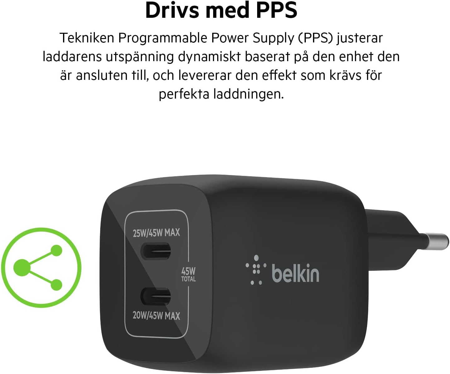 Thumbnail 5 de Belkin 45 W dubbel USB-C-väggladdare med GaN och Power Delivery 3.0