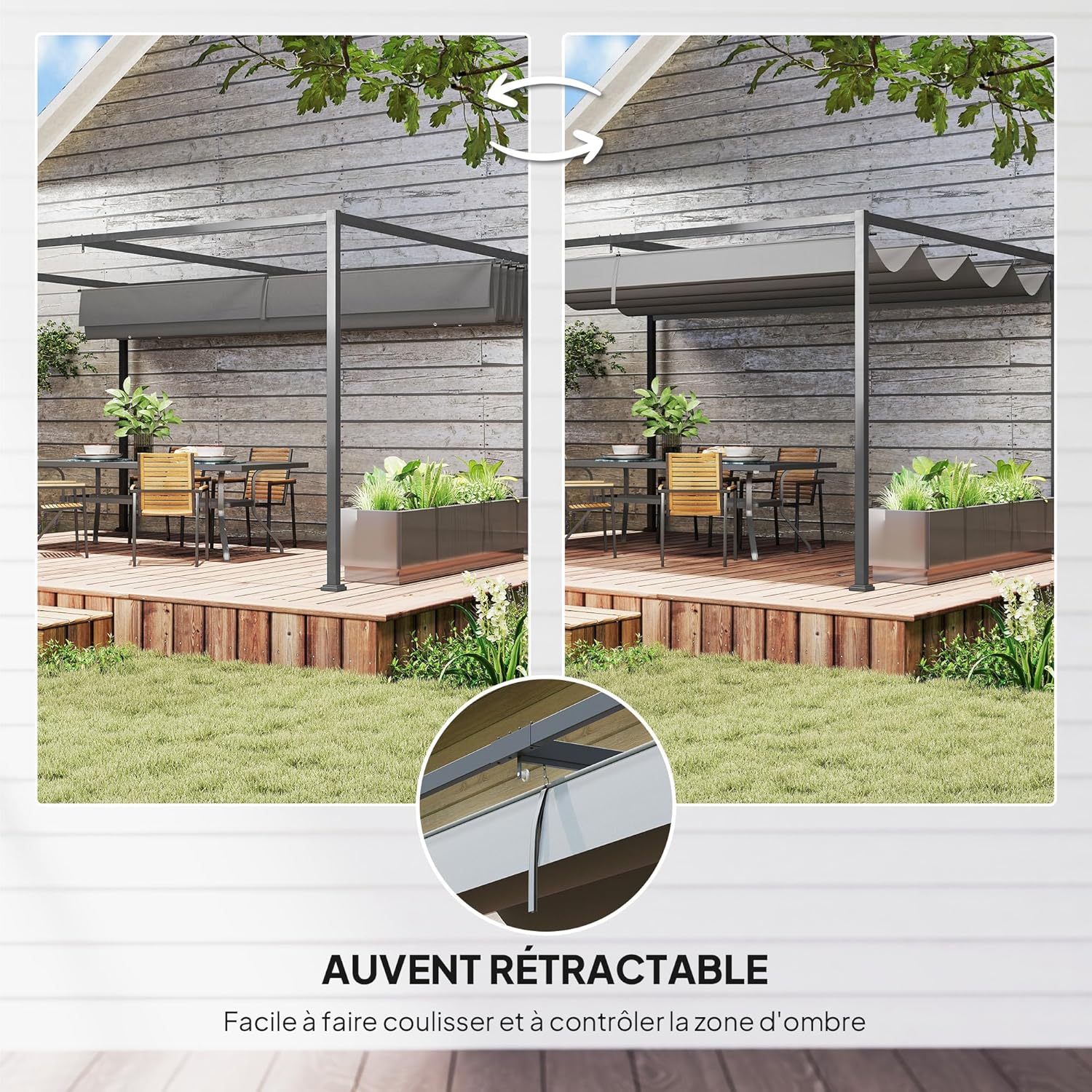 Thumbnail 2 de Pergola coulissante rétractable 4 x 3 m Outsunny, structure métal époxy anticorrosion et toile polyester 180 g/m²