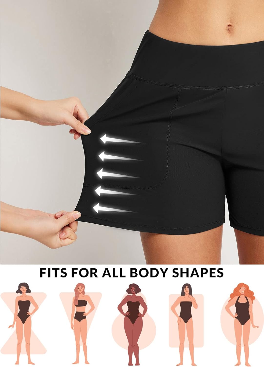 Detalle 2 de baleaf Swim Shorts Women 5" High Waisted With Tummy Control and UPF 50+