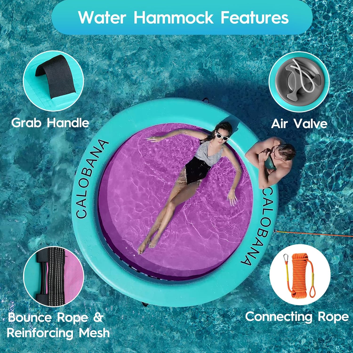 Thumbnail 2 de CALOBANA 10-Foot Round Floating Ring Inflatable Water Hammock for Adults