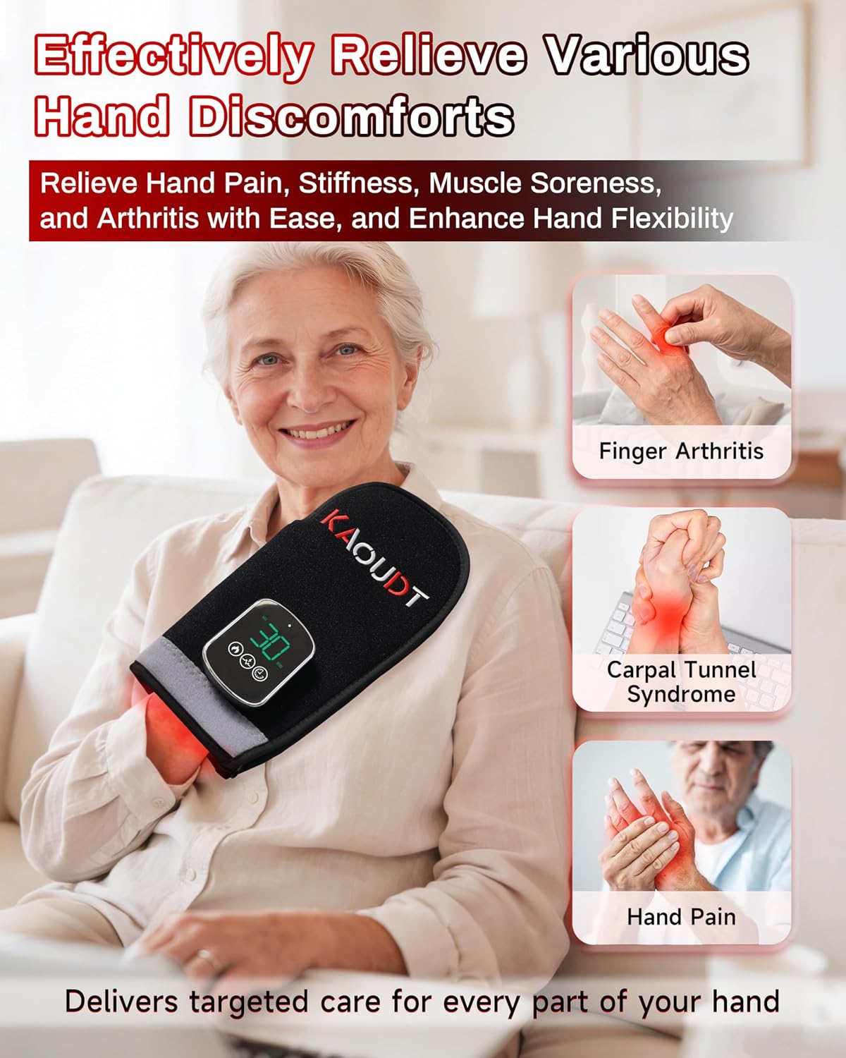 Thumbnail 2 de Kaoudt Cordless Red Light Therapy Glove for Hand – 112 LEDs, 660nm/850nm, 5000mAh (Black)