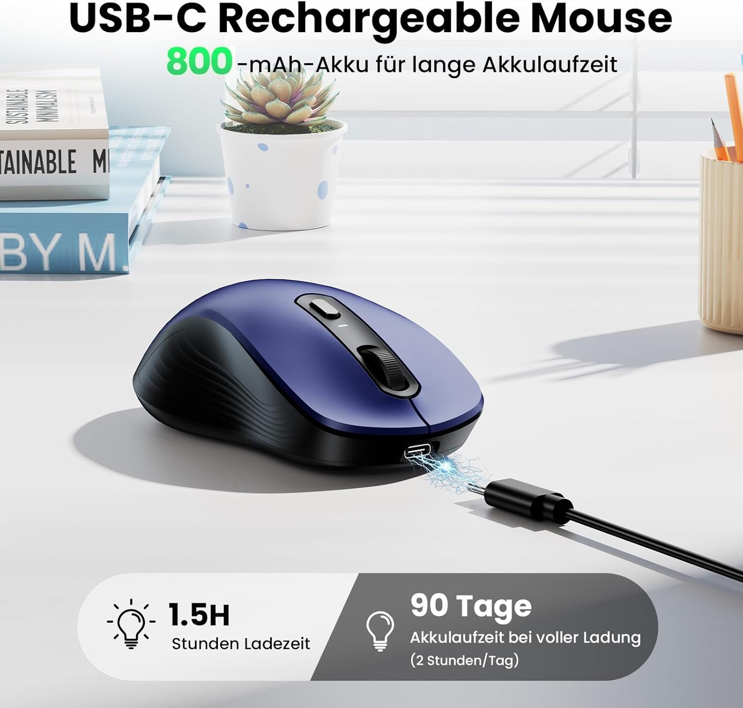 Thumbnail 2 de TECKNET Bluetooth Maus: kabellose Silent-Maus mit 4800 DPI und zwei Geräten