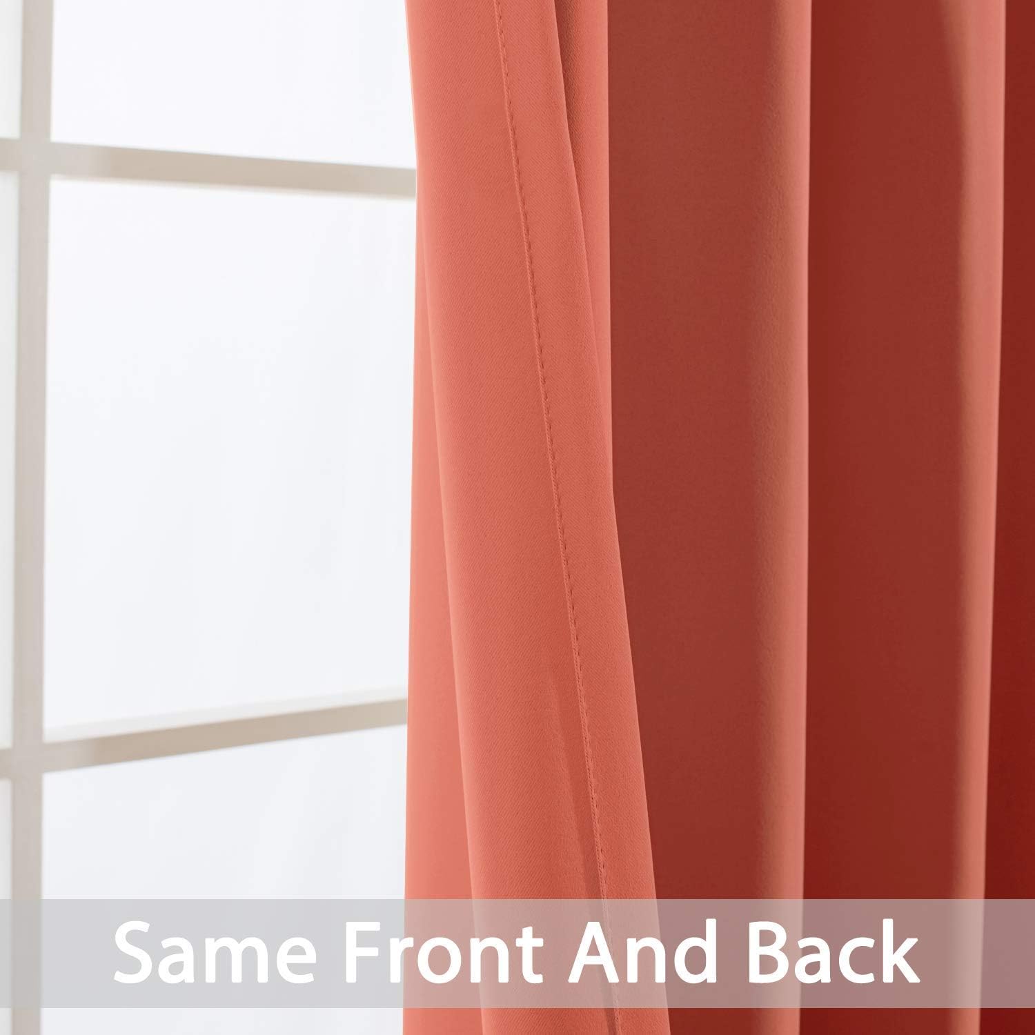 Thumbnail 5 de Yakamok 96in Blackout Curtains - 2 Panels, 52x96, Coral Orange, Grommet, Room Darkening & Thermal