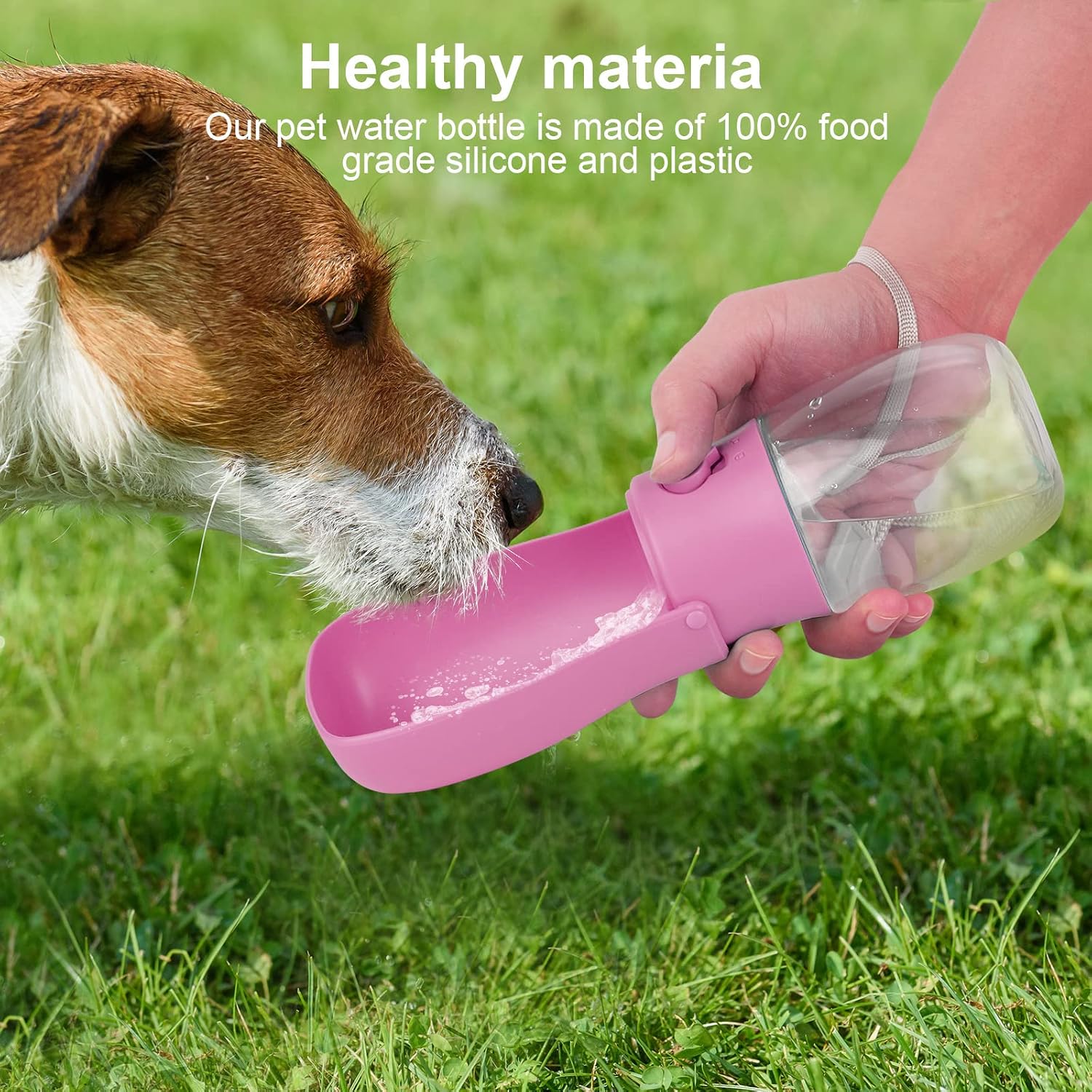 Detalle 2 de Gezimetie Dog Water Bottle (300ML) – Foldable, BPA-free travel dispenser with filter and spill-lock