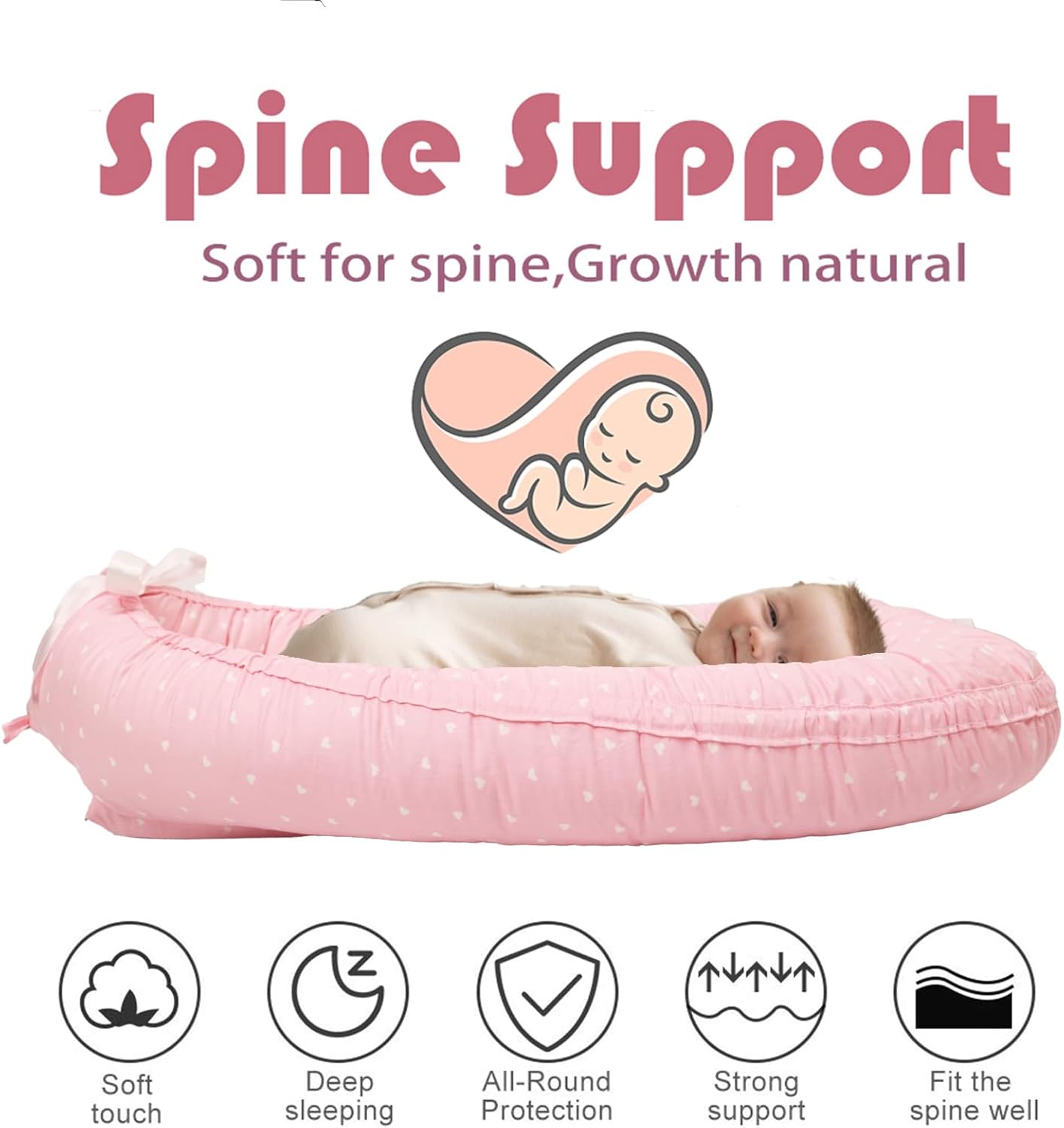 Thumbnail 1 de EAQ Baby Nest Pod Girl – Soft breathable 100% cotton sleep pod for napping or travel (Pink)