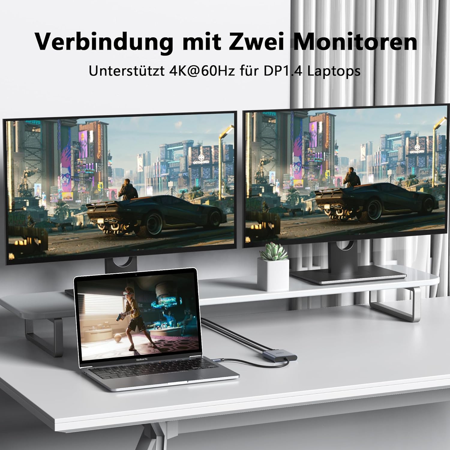 Detalle de Selore&S-Global USB-C zu Dual DisplayPort Adapter – Thunderbolt 3/4 auf DisplayPort 1.4