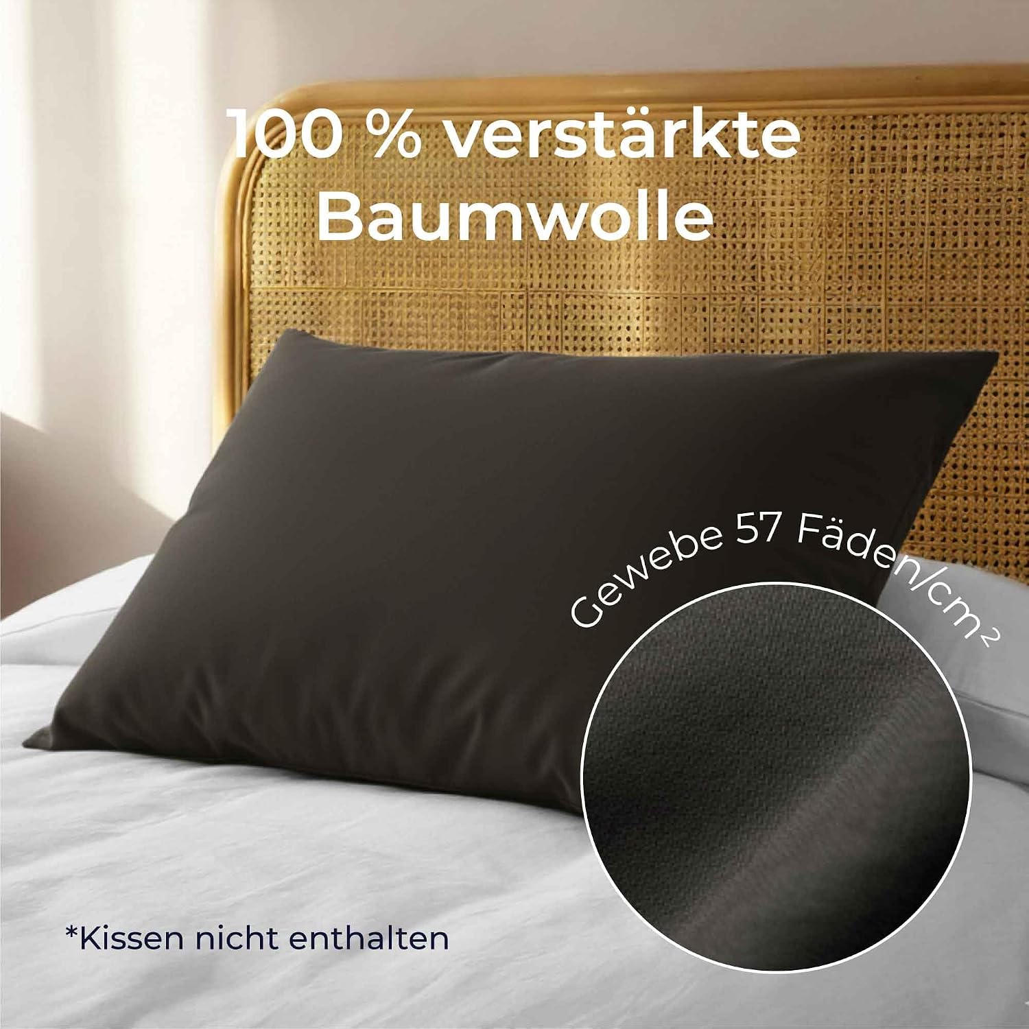 Detalle de Dreamzie Kissenbezug 40 x 80 Renforcé Baumwolle (2er-Set) – Anthrazit