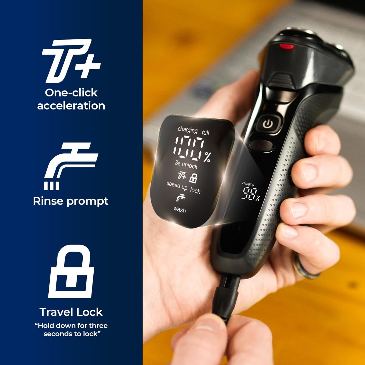 Detalle de Rechargeable Electric Razor for Men: 3-in-1 Shaver with IPX7 Waterproof and USB Charging