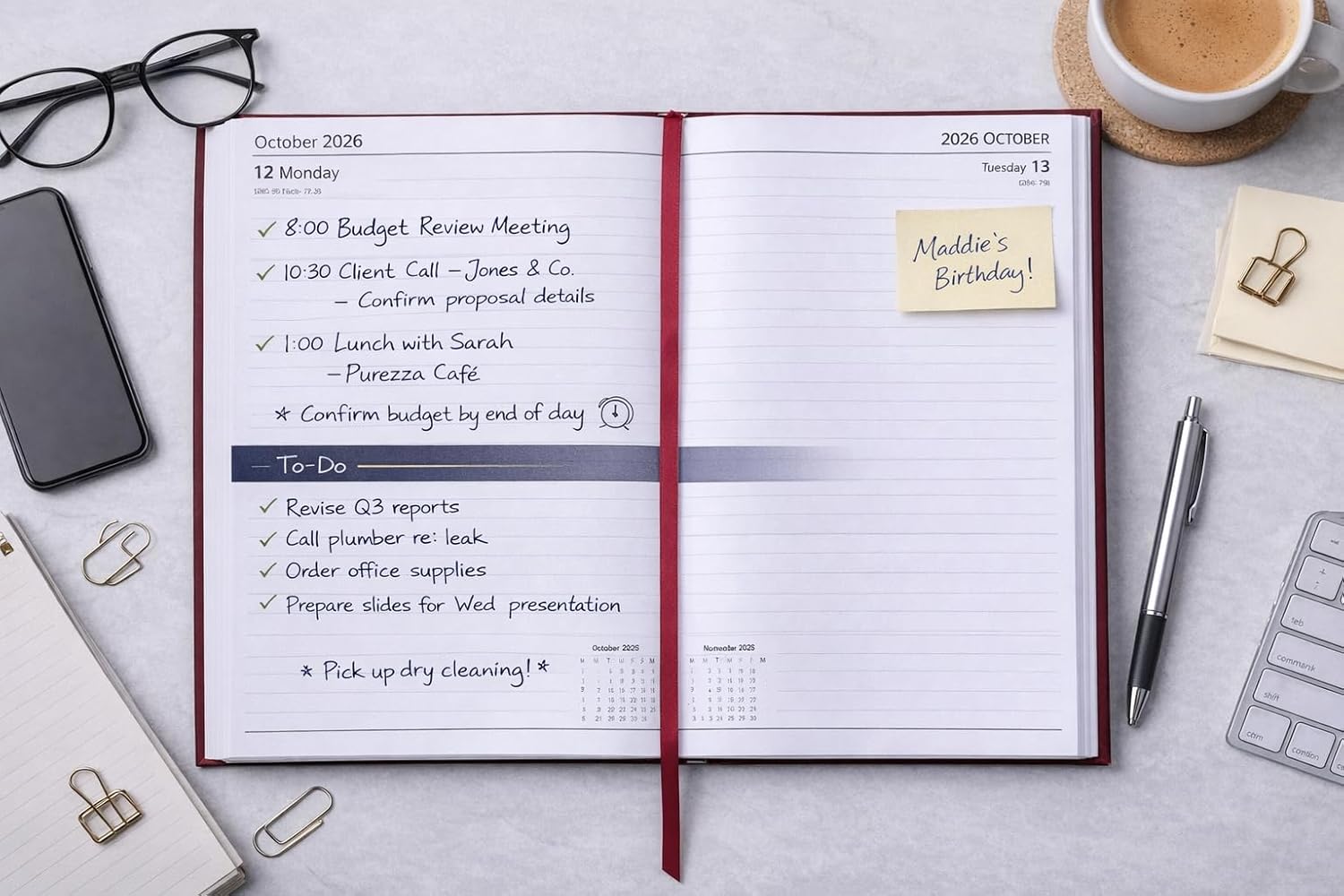 Thumbnail 2 de Top Sale 2026 A4 Diary Day Per Page – Large Hardcover Daily Planner (Maroon)
