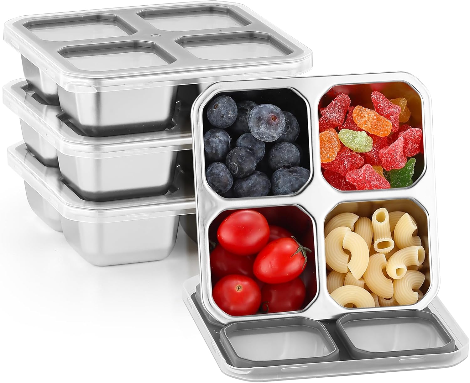 Detalle de Misichao 4-pack RVS-bentobox met 4 vakken, stapelbaar en 400 ml