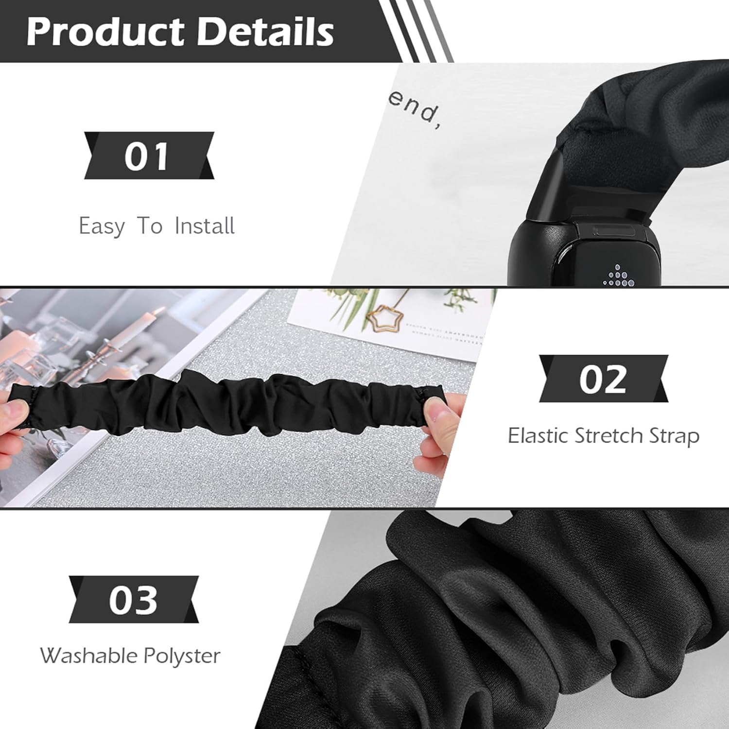 Thumbnail 2 de DKGKOO 3 Pack Scrunchie Elastic Strap for Fitbit Luxe (quick-release, soft fabric)