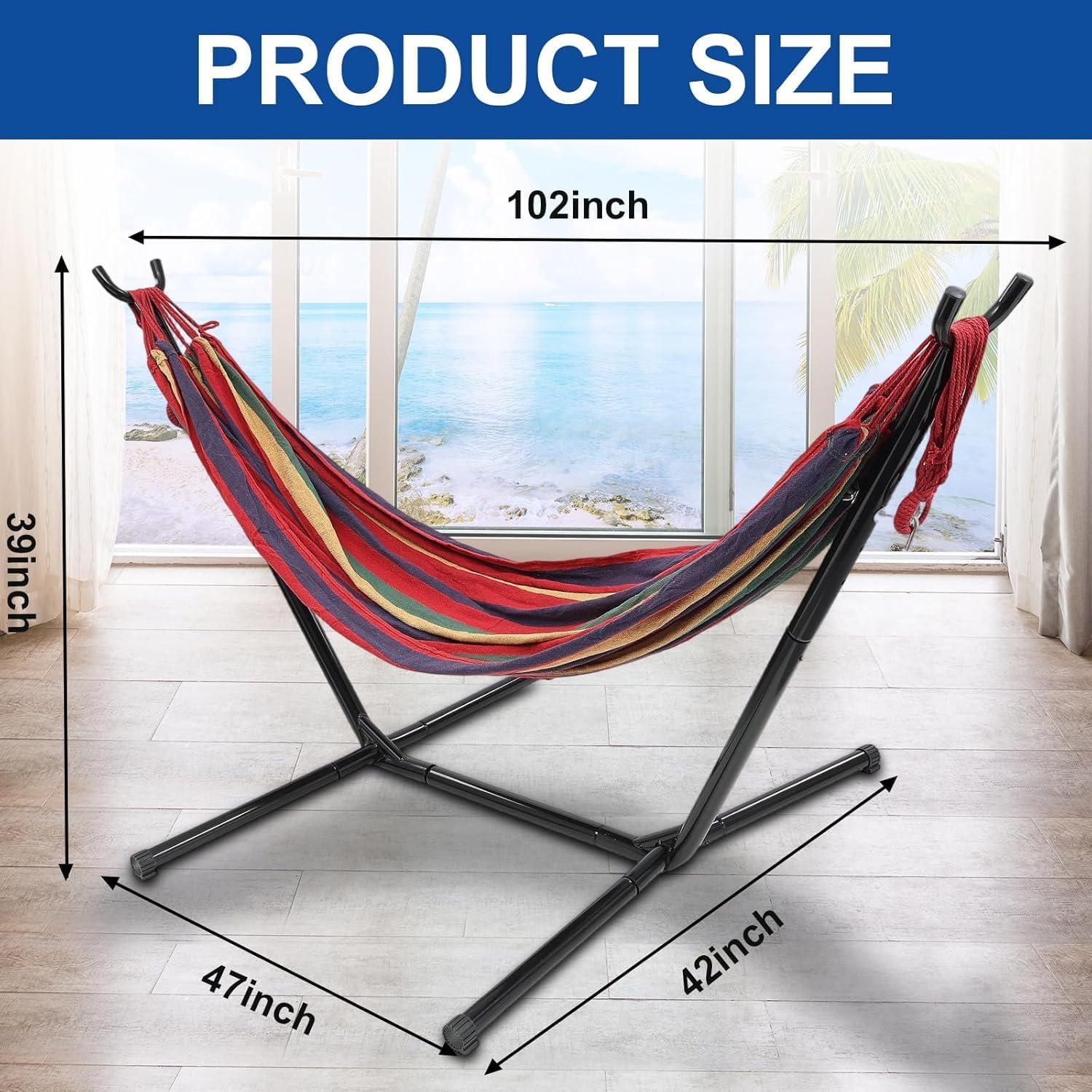 Detalle 2 de Blue 2 Person Hammock with Stand for Outside (600lbs capacity) + Carry Bag
