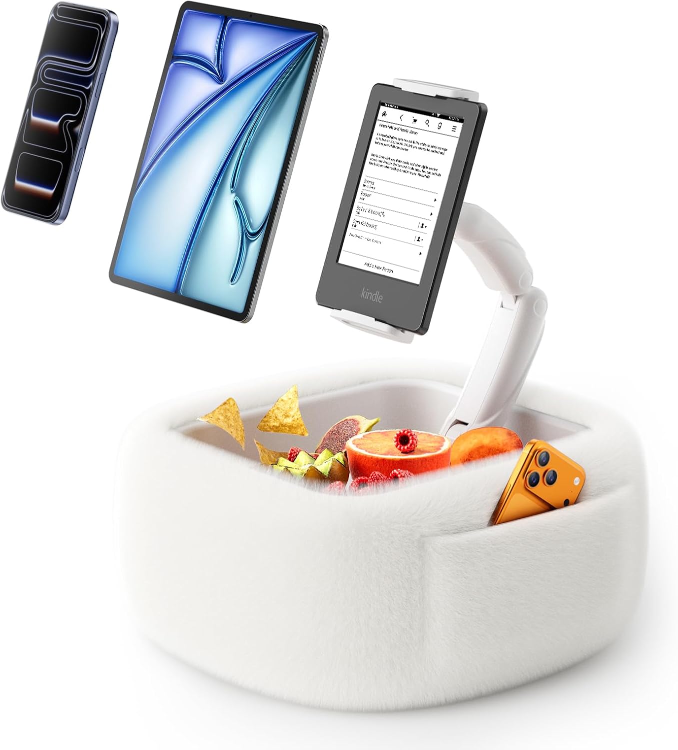 LULULOOK Tablet Pillow Stand for Kindle and iPad, 360° Adjustable, White