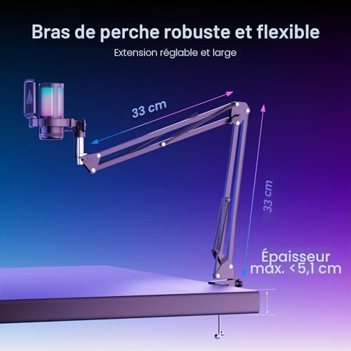Thumbnail 6 de MAONO USB Micro Gaming DGM20S — Microphone condensateur USB avec RGB, réduction du bruit et bras robustes
