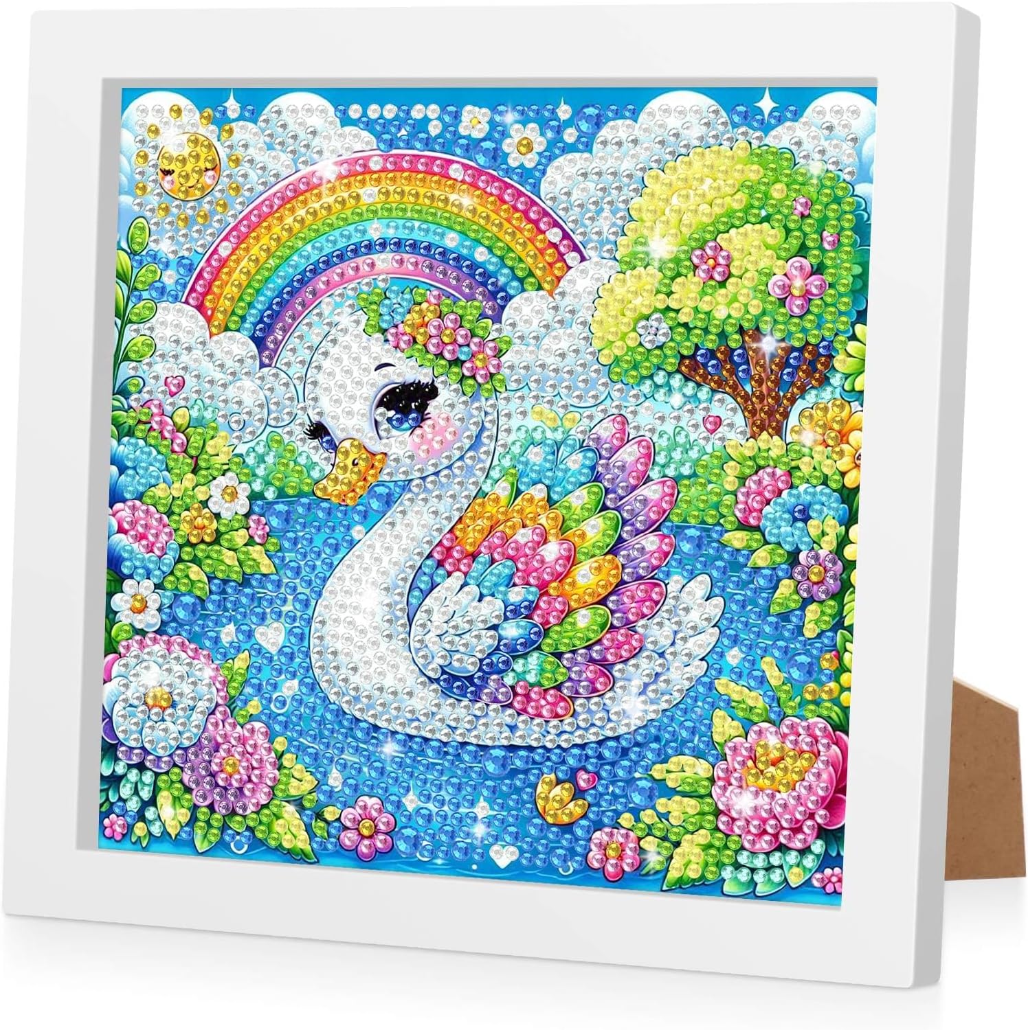 Detalle de BIGRIMA 5D Diamond Art Kit, 7x7-Inch Framed Rainbow Swan