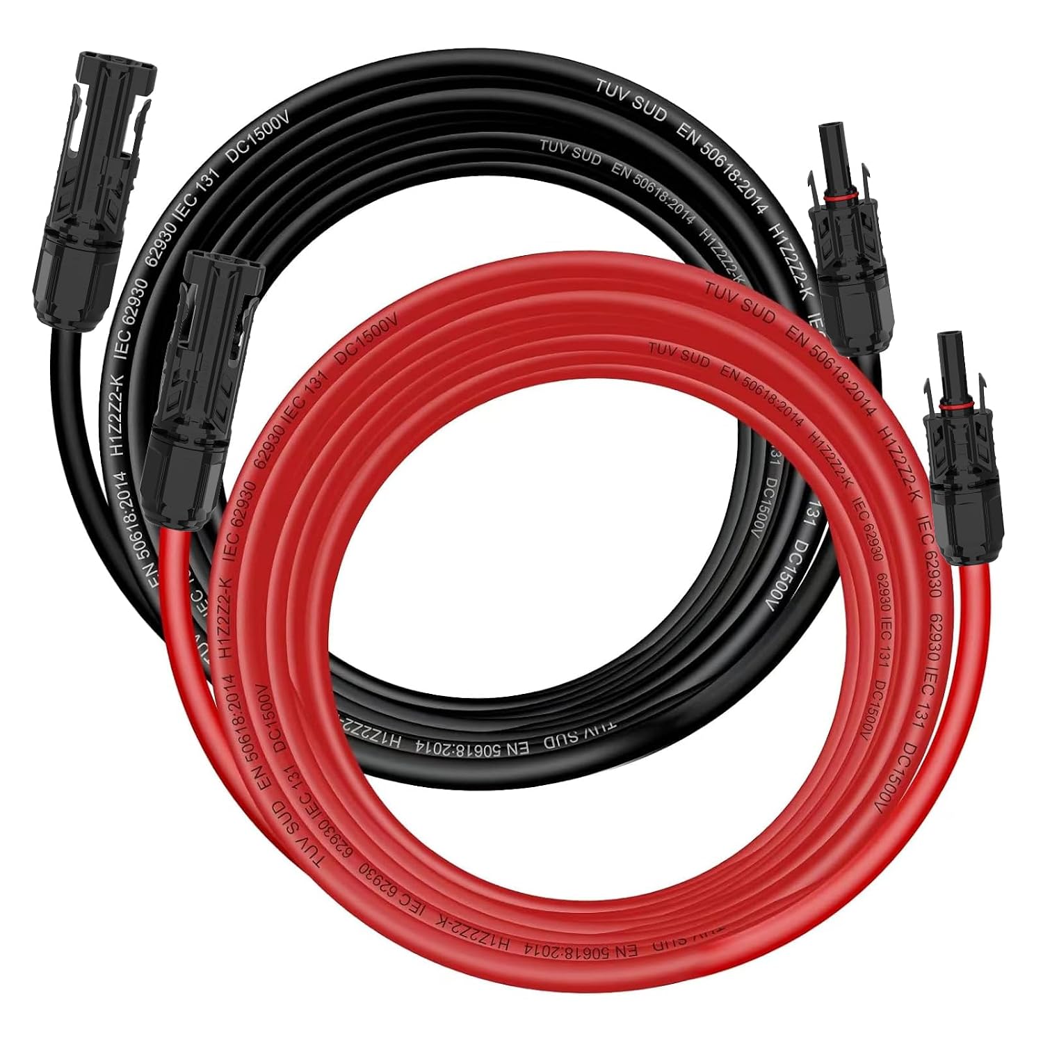 Detalle de Solarkabel 6 mm² / Verlängerungskabel 4 mm² mit Steckern (Rot/Schwarz) – 2 m für Photovoltaik