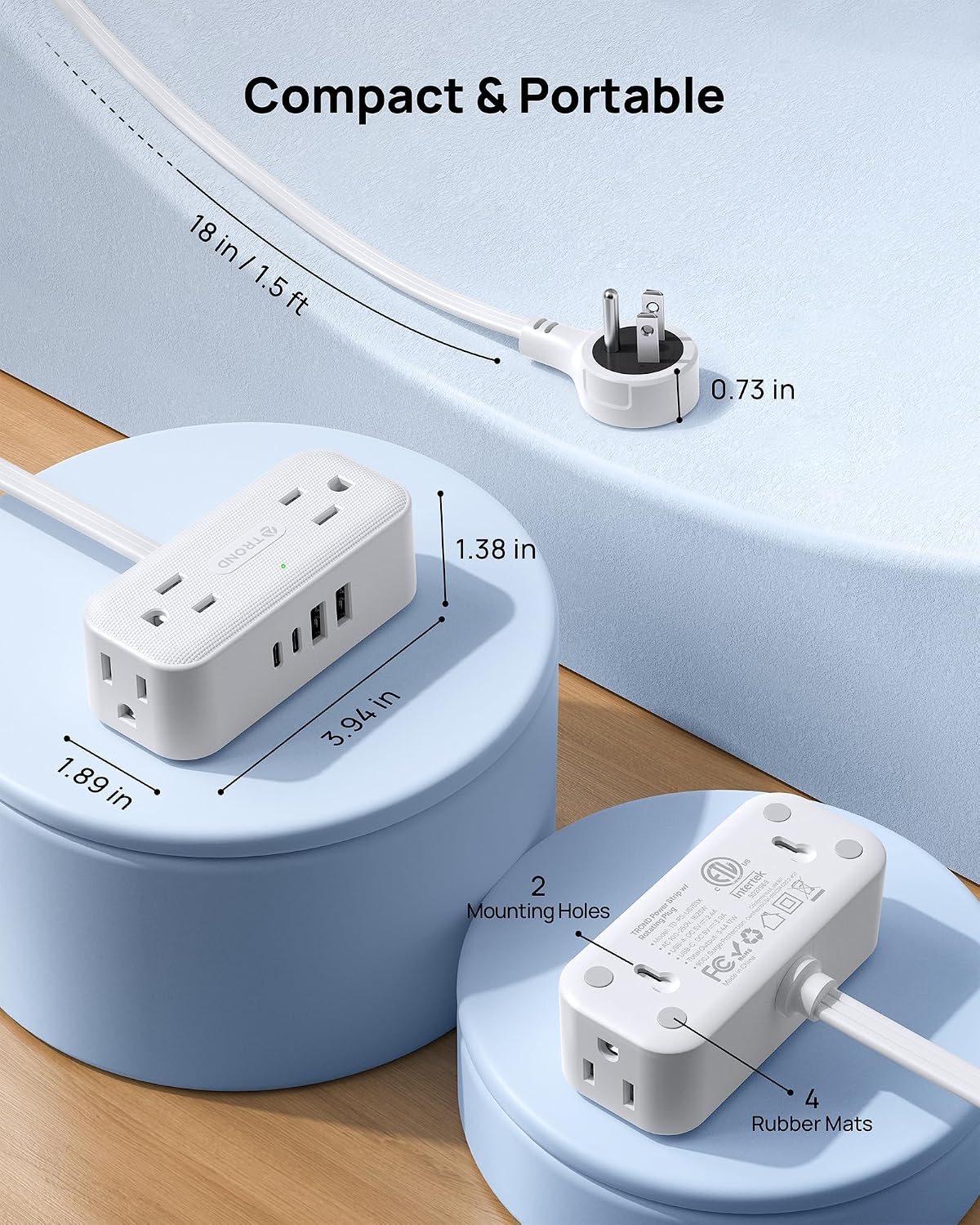 Thumbnail 6 de TROND TD-PS-US15SX Rotating Power Bar, 4 AC Outlets, 4 USB Ports