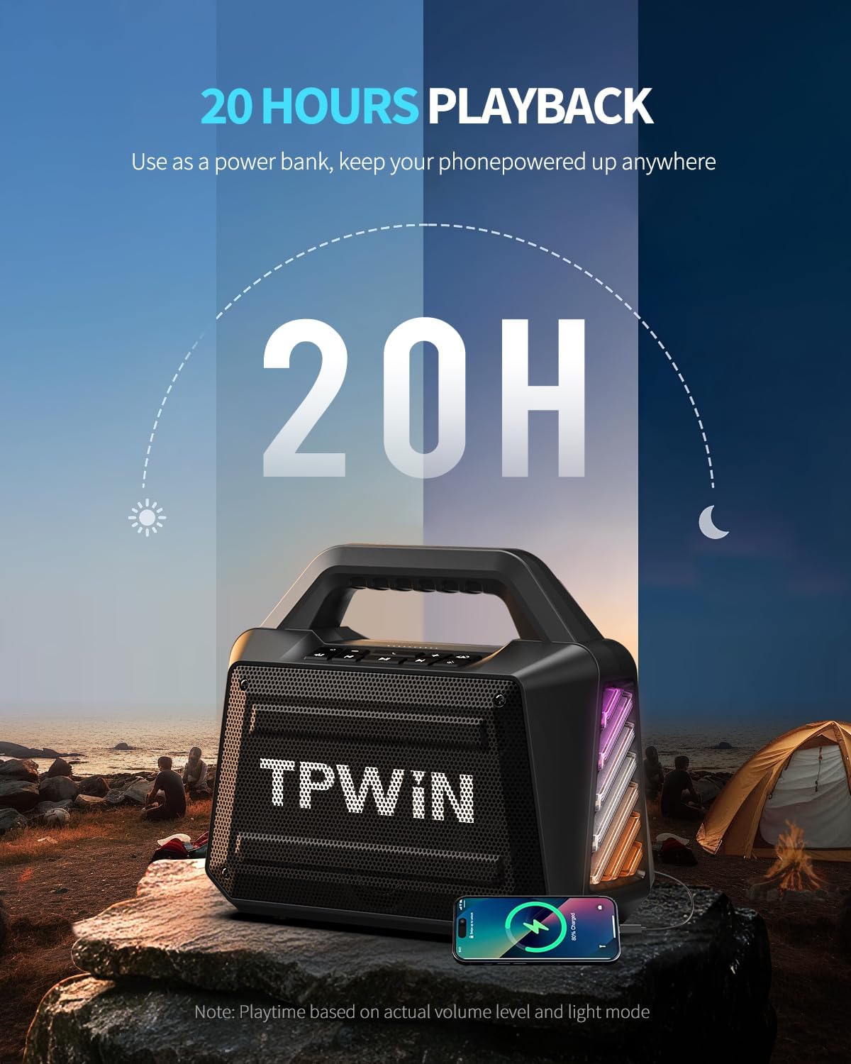 Thumbnail 4 de TPWIN 80W Bluetooth Speaker: Rugged Outdoor Powerhouse with Light Show