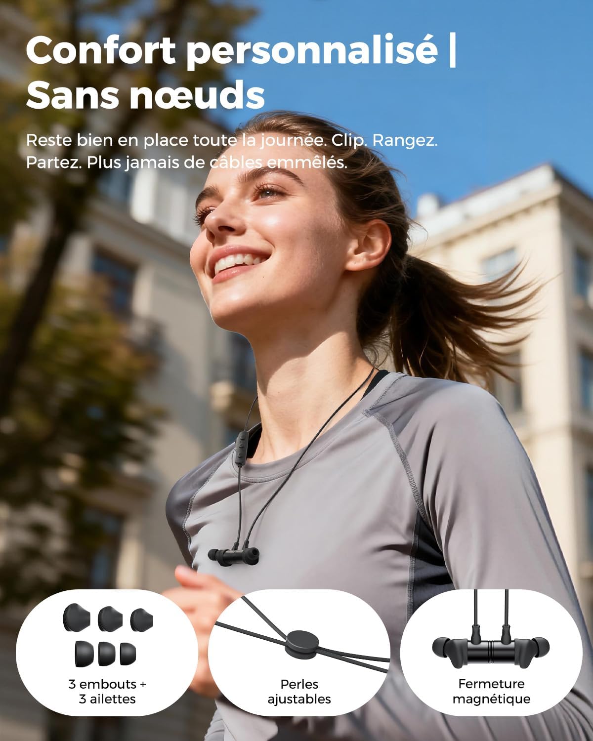 Thumbnail 3 de truefree HD-100 : écouteurs Bluetooth sport à arceau magnétique, IA anti-bruit, IP67