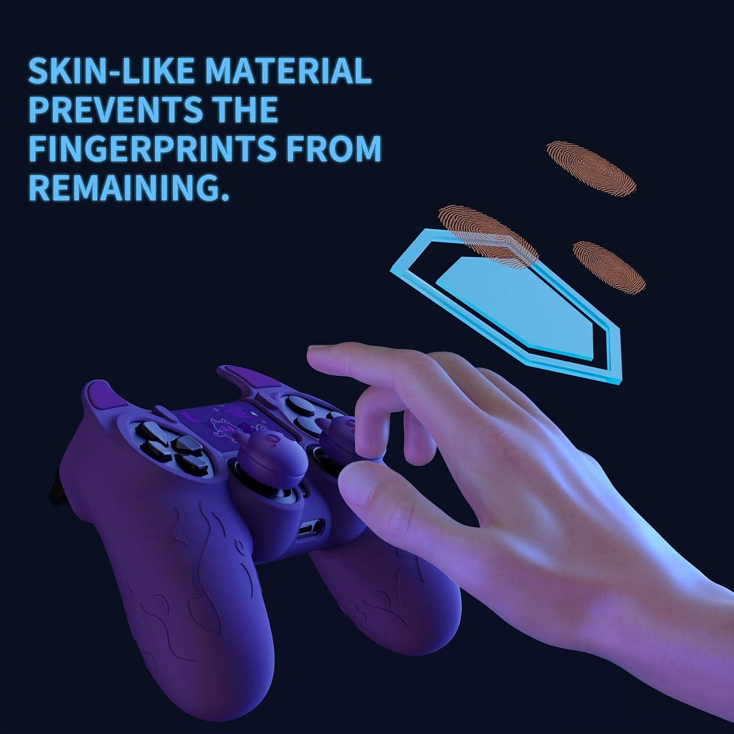 Detalle 2 de PlayVital Protection silicone cover for PS4 controller with joystick cap set (purple demon design)