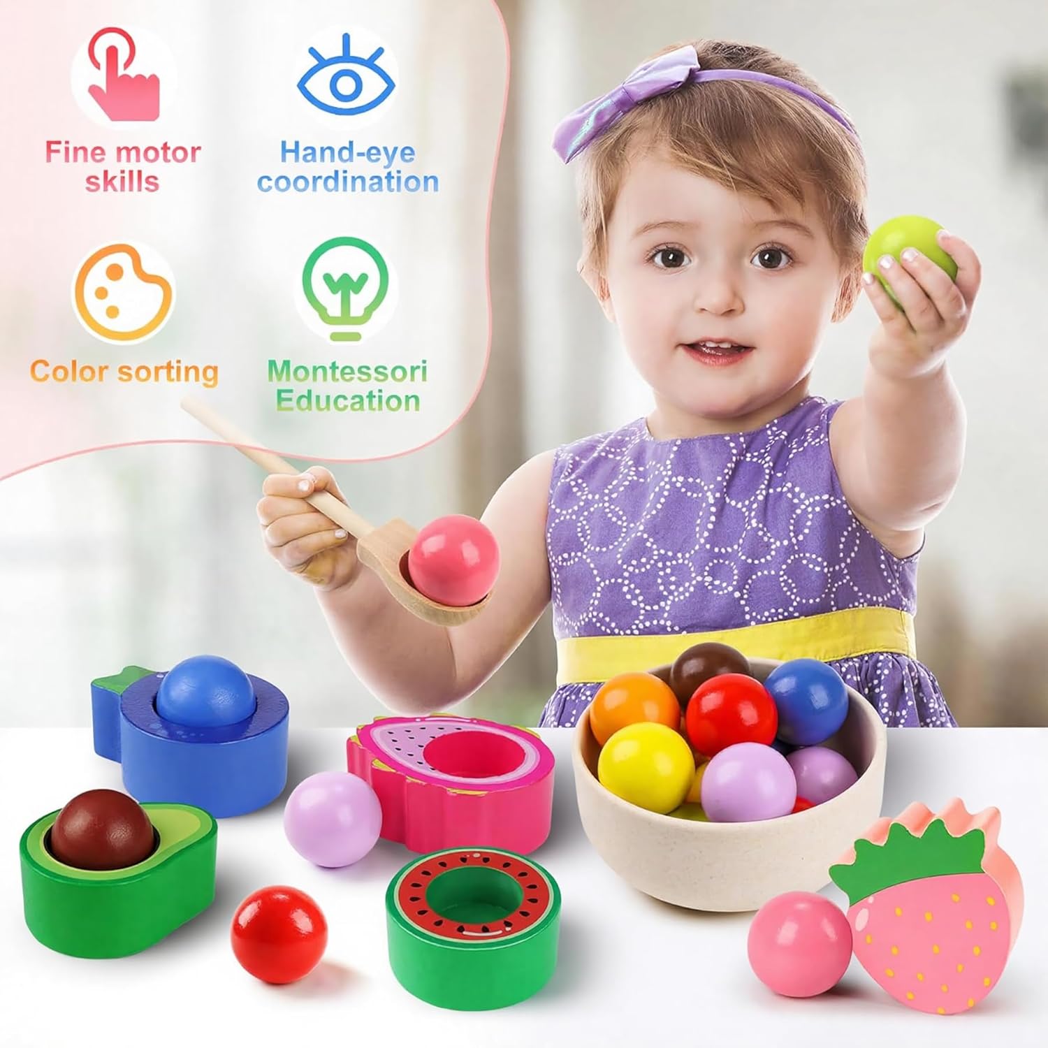 Detalle de Seagoal Montessori Toys Wooden Sorting Set for Toddlers