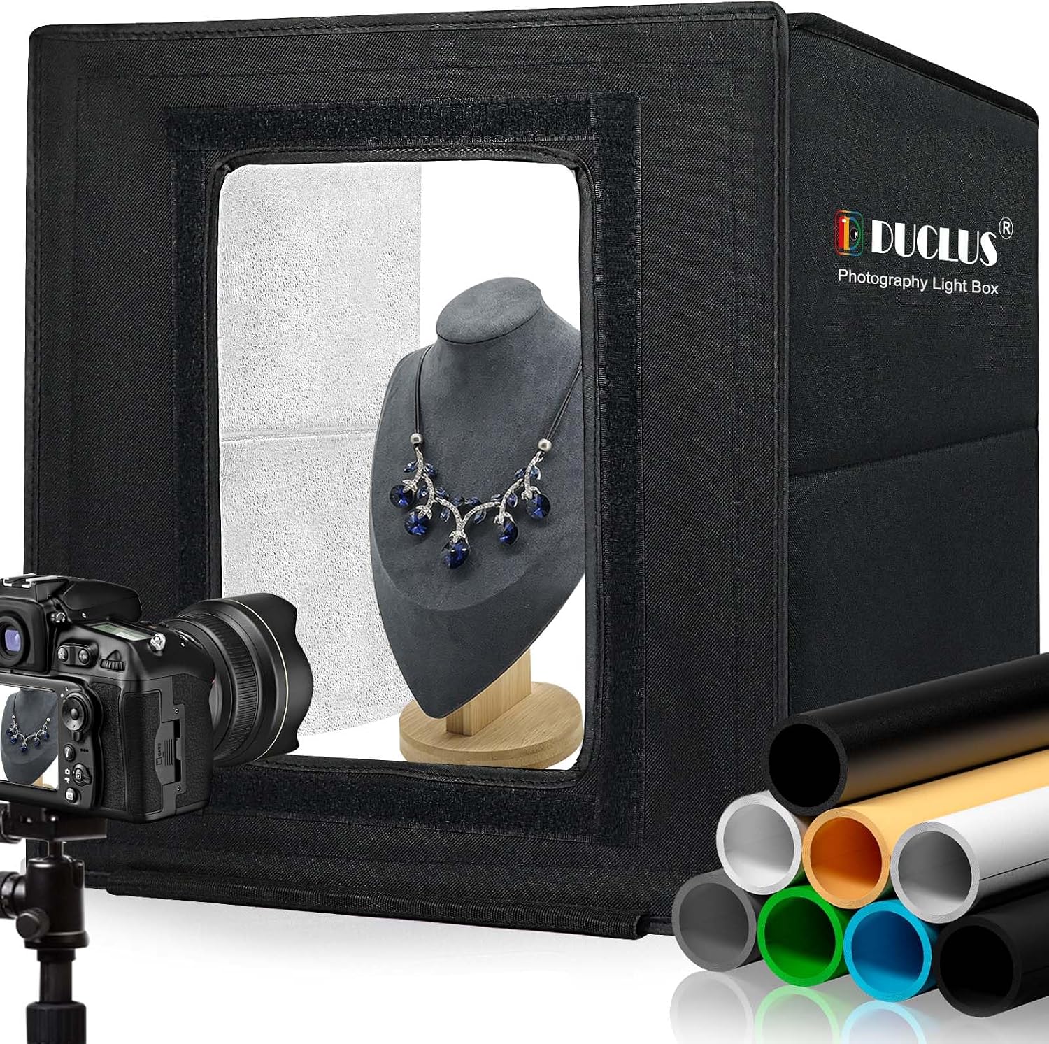 Detalle de DUCLUS Light Box Photography 40cm (16" x 16") with 160 LEDs and 8 Backdrops for Product Photos