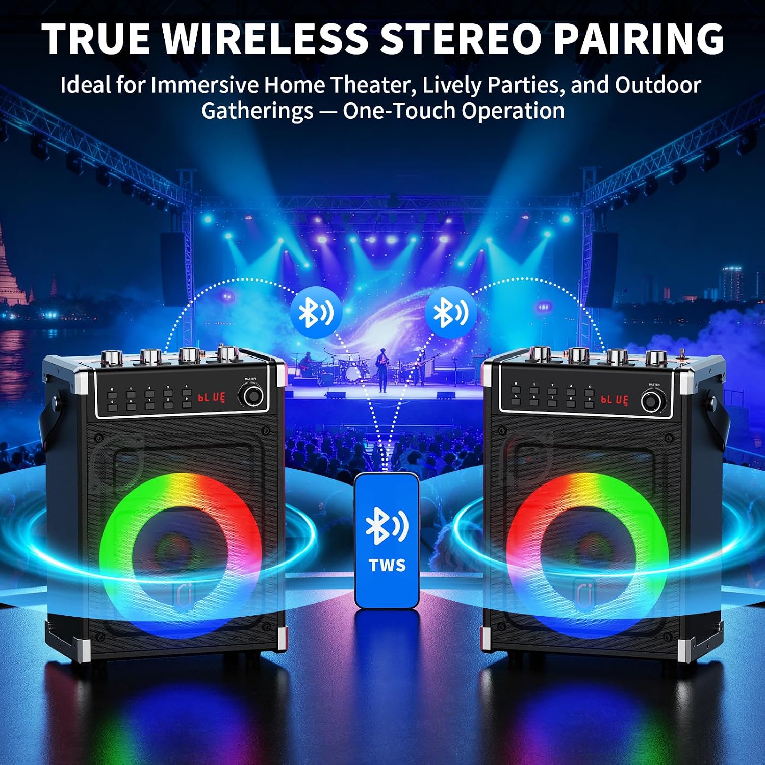 Detalle 1 de JYX 66BT Karaoke Machine with Two Wireless Mics, Bluetooth 5.3 and Disco Lights