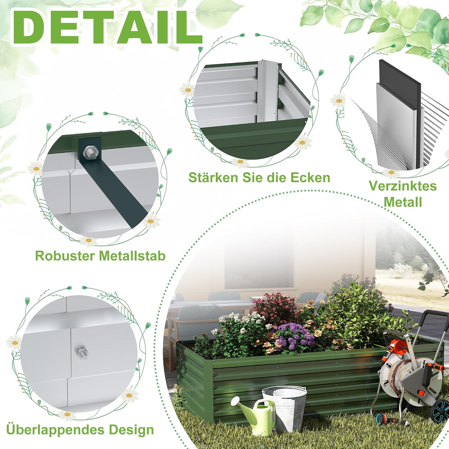 Thumbnail 6 de LZQ 975 L Raised Bed, Galvanised Steel, 180 x 90 x 58 cm, Green