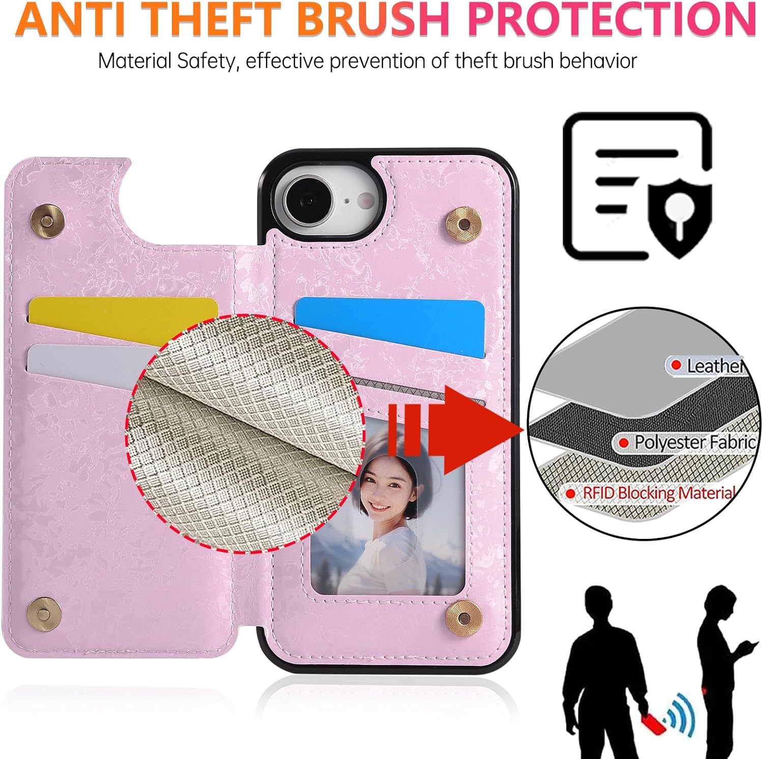 Thumbnail 5 de Asuwish Rose Wallet Case for iPhone 16e/SE 2025 with Screen Protector, 4 Card Slots and Stand
