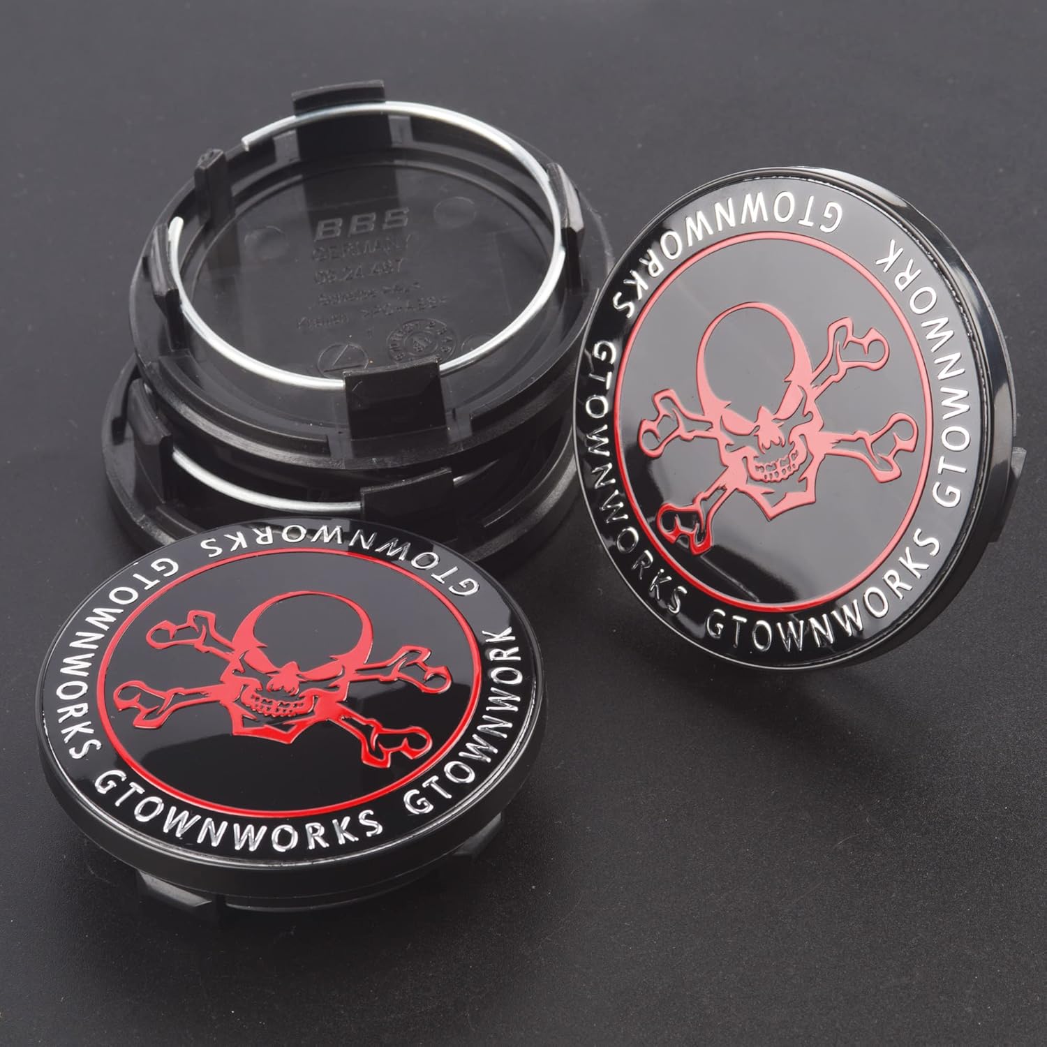 Thumbnail 6 de 4 x 70.6 mm Black Skull Hub Caps (AD 70.6 mm, ID 60.6 mm) – Pack of 4