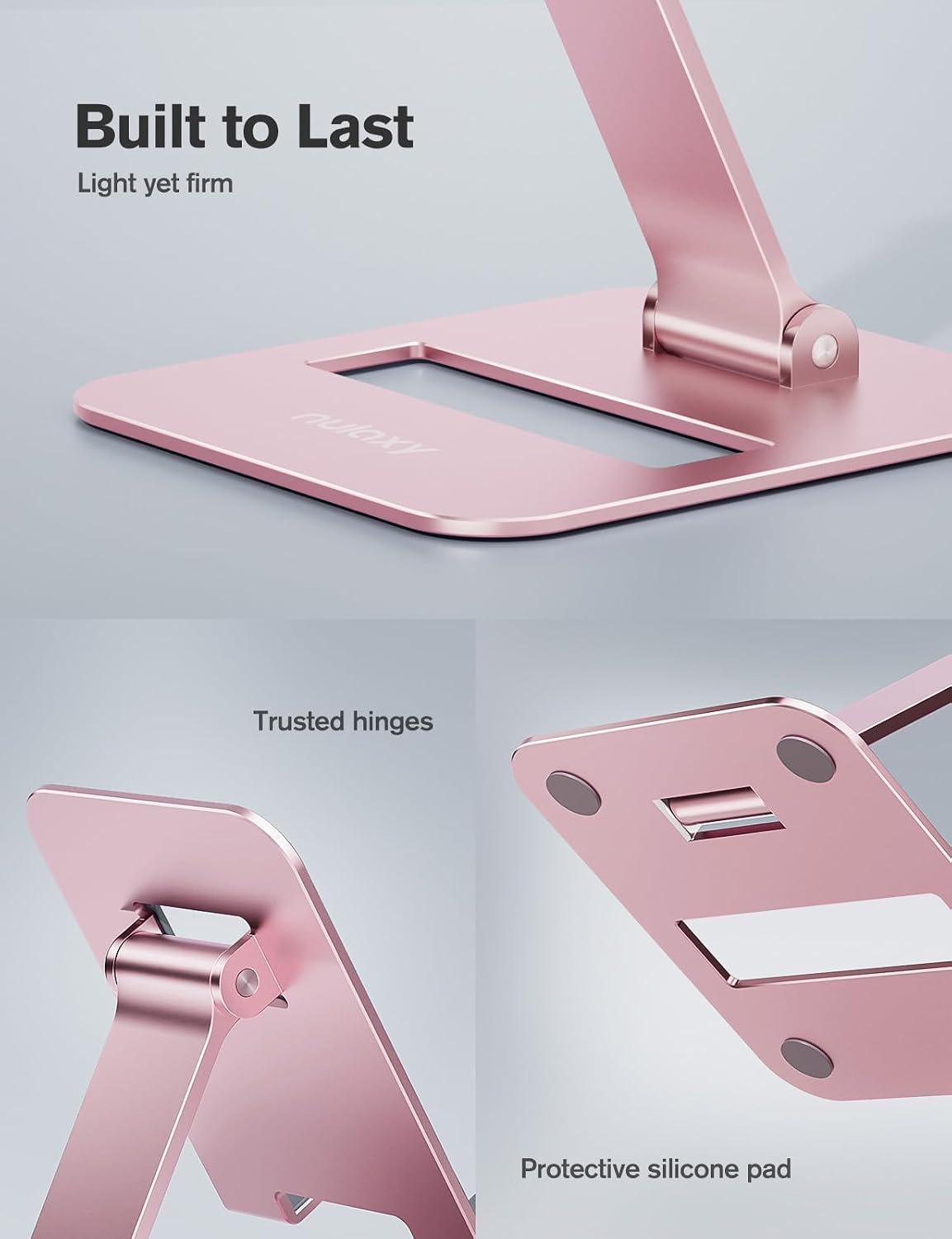 Detalle 2 de Nulaxy 2-Pack Dual-Folding Cell Phone Stand, Rose Gold, Adjustable Height