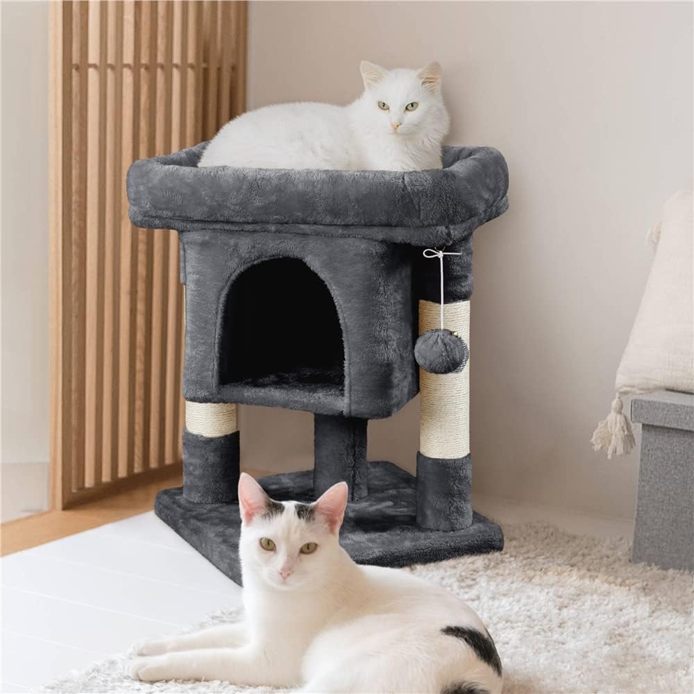Detalle de Yaheetech Tiragraffi Albero per Gatti con Posatoio e Treppiede in Sisal – 40,5 x 40,5 x 59 cm, Grigio Scuro
