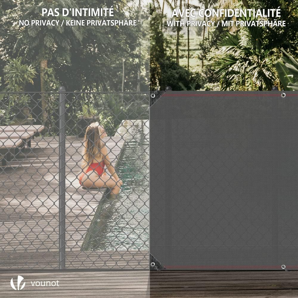 Thumbnail 5 de vounot Brise Vue Occultant en HDPE 230 g/m² avec Attaches – 1,5x20 m, Gris