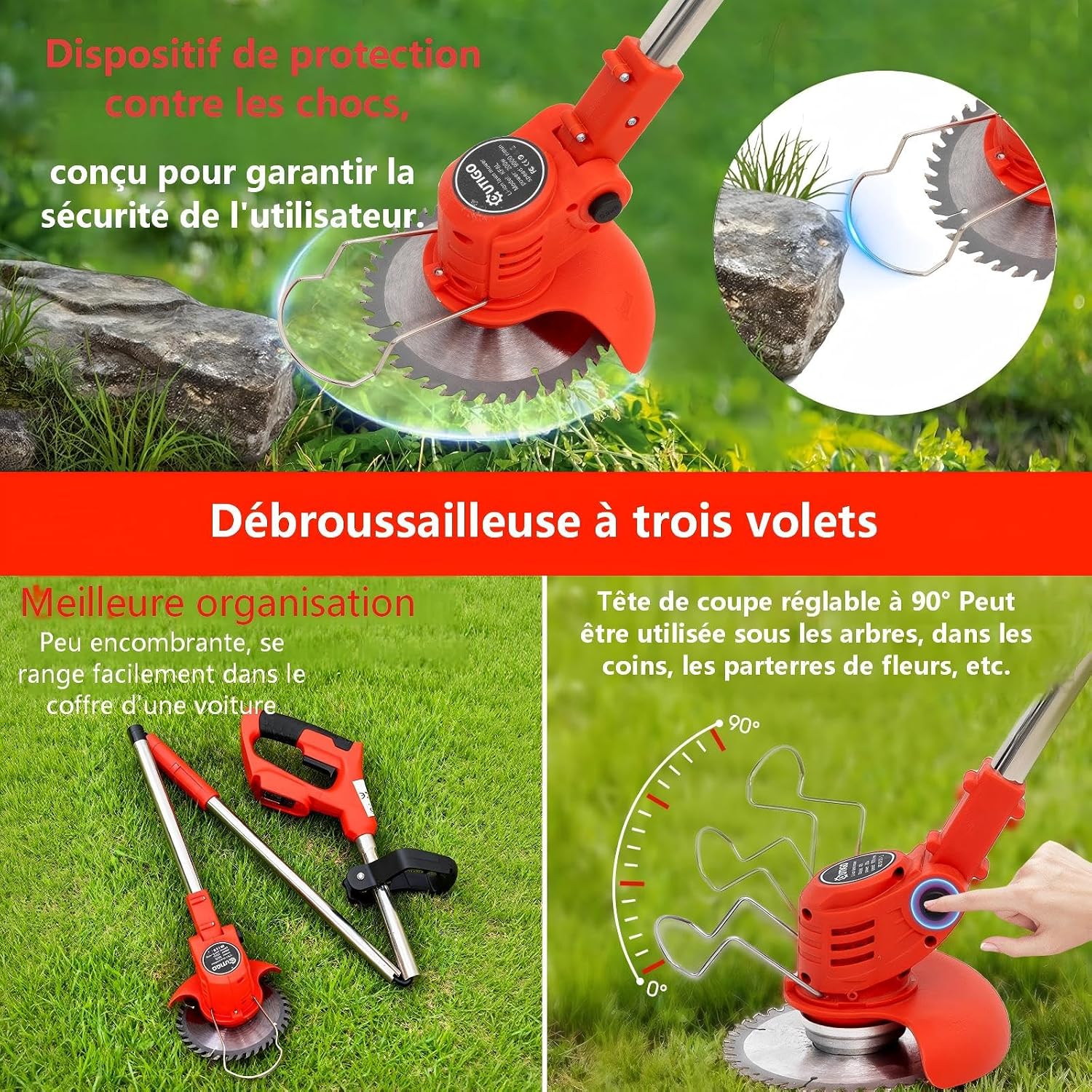 Detalle de OUTIGO Débroussailleuse Électrique sans Fil avec 2 Batteries et Accessoires Complets